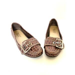 Franco Sarto Shoes Kody Brown Croc Embossed Leather Buckle Flats Loafer Womens 6